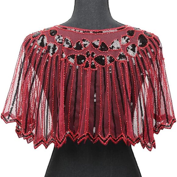 Women's Beaded Sequin Wrap Shawl 1920s Flapper Cape for Evening Parties - Picture 5 of 6